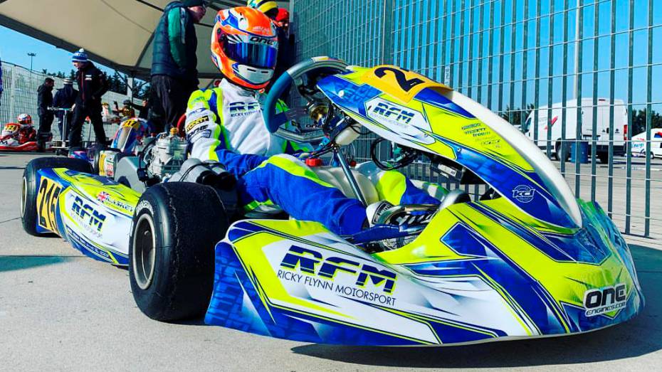 Ricky Flynn Motorsport kart on the dummy grid with custom printed graphics applied 