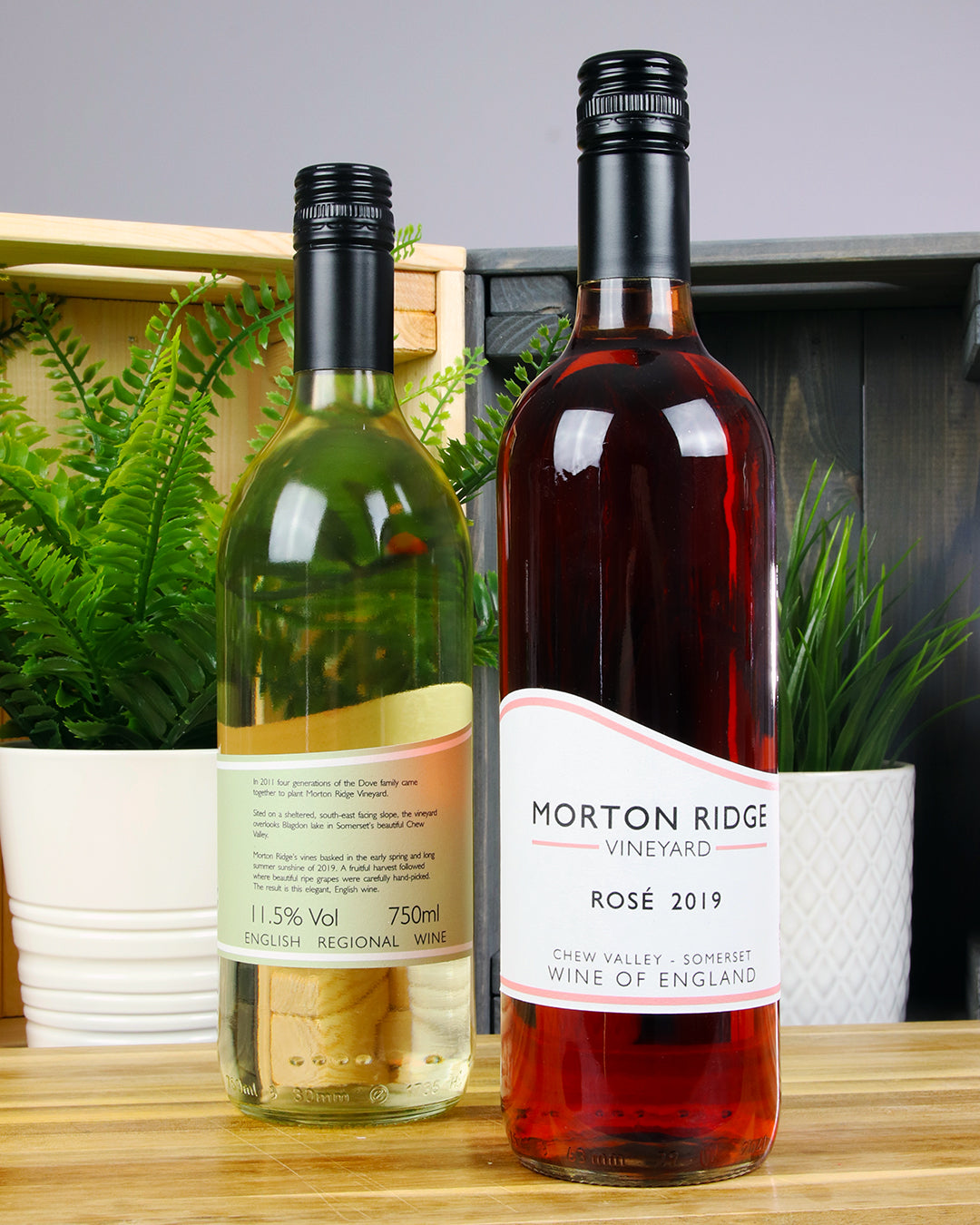 Morton Ridge wine bottles with biodegradable paper labels applied