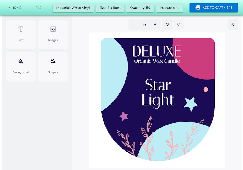 Online designer creating premium candle label
