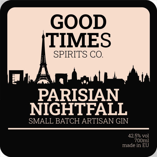 Paris cityscape gin bottle label