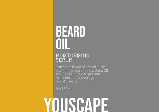 Colour block beard oil label