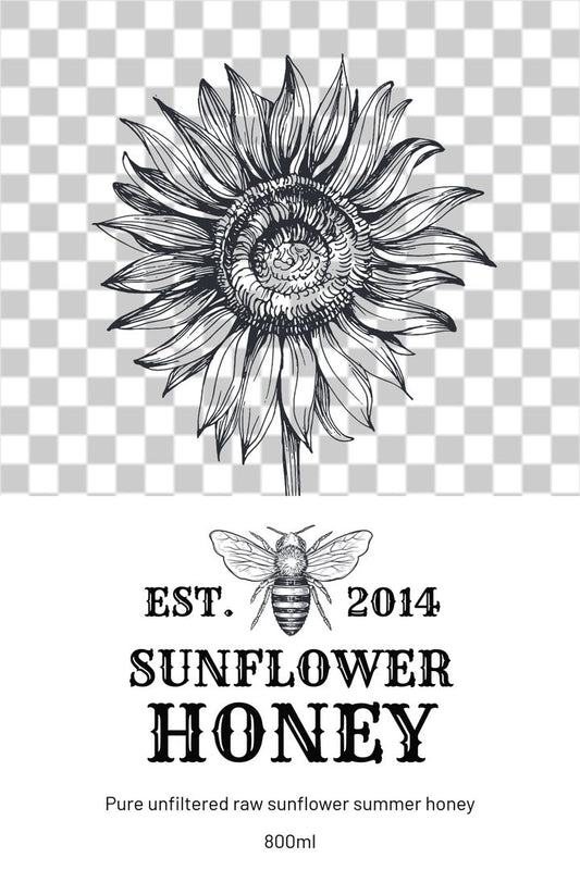 Sunflower hand drawn honey jar label
