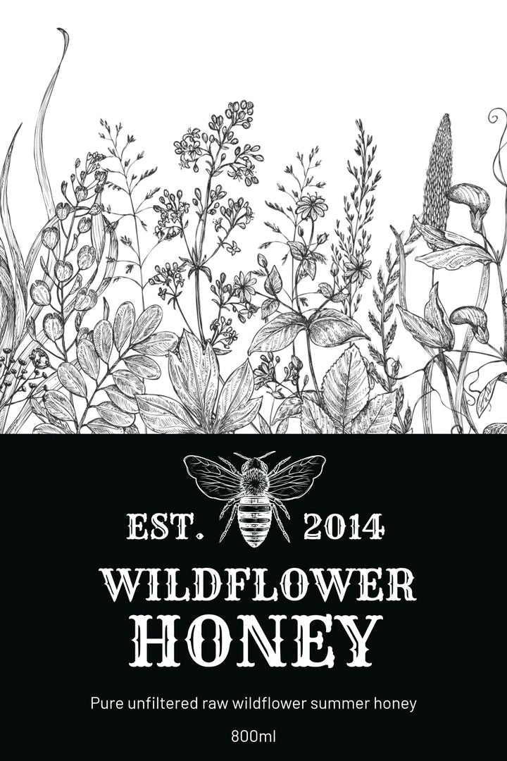 Hand drawn wildflower honey jar label