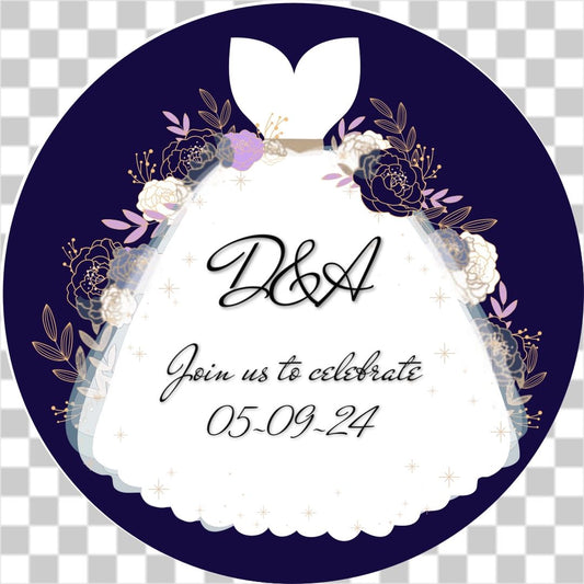 Wedding dress save the date label