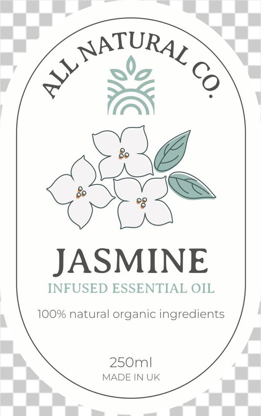 Hand drawn Jasmine essential oil label