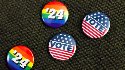 37mm (1.5 inch) Vote 24 campaign buttons and badges