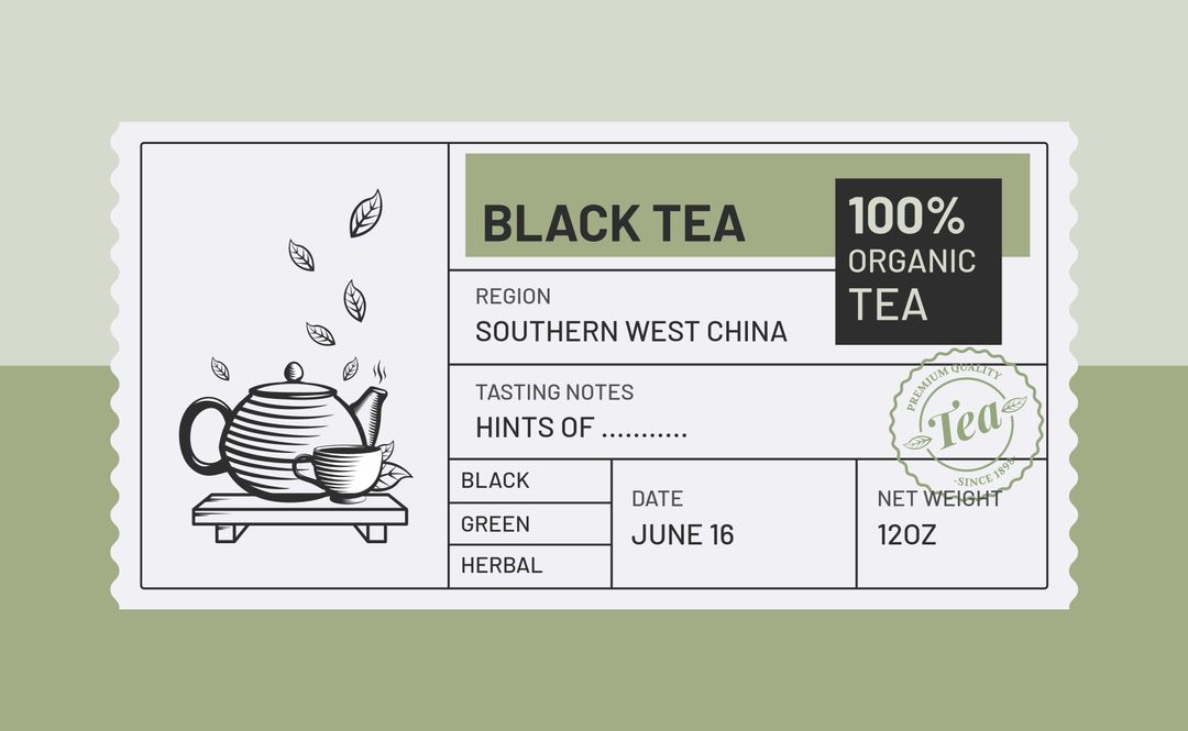 Vintage organic black tea label