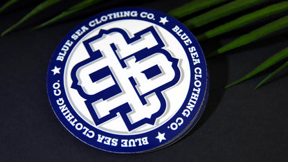 Circle magnet with blue sea logo