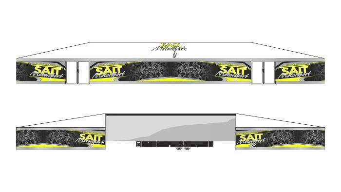Custom motorsport design awning for Sait Motorsport
