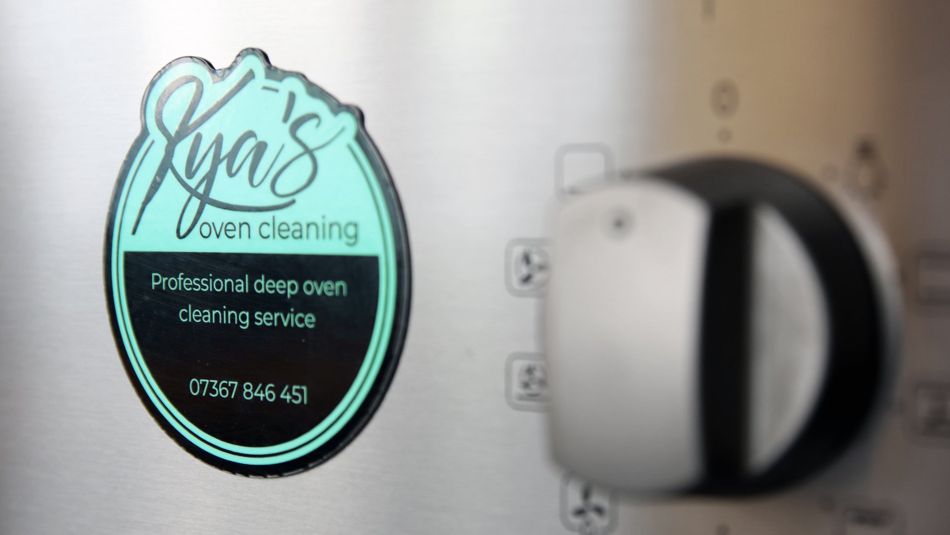 Die cut magnet with oven cleaning business logo design