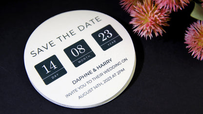 Die cut magnet with simple save the date design