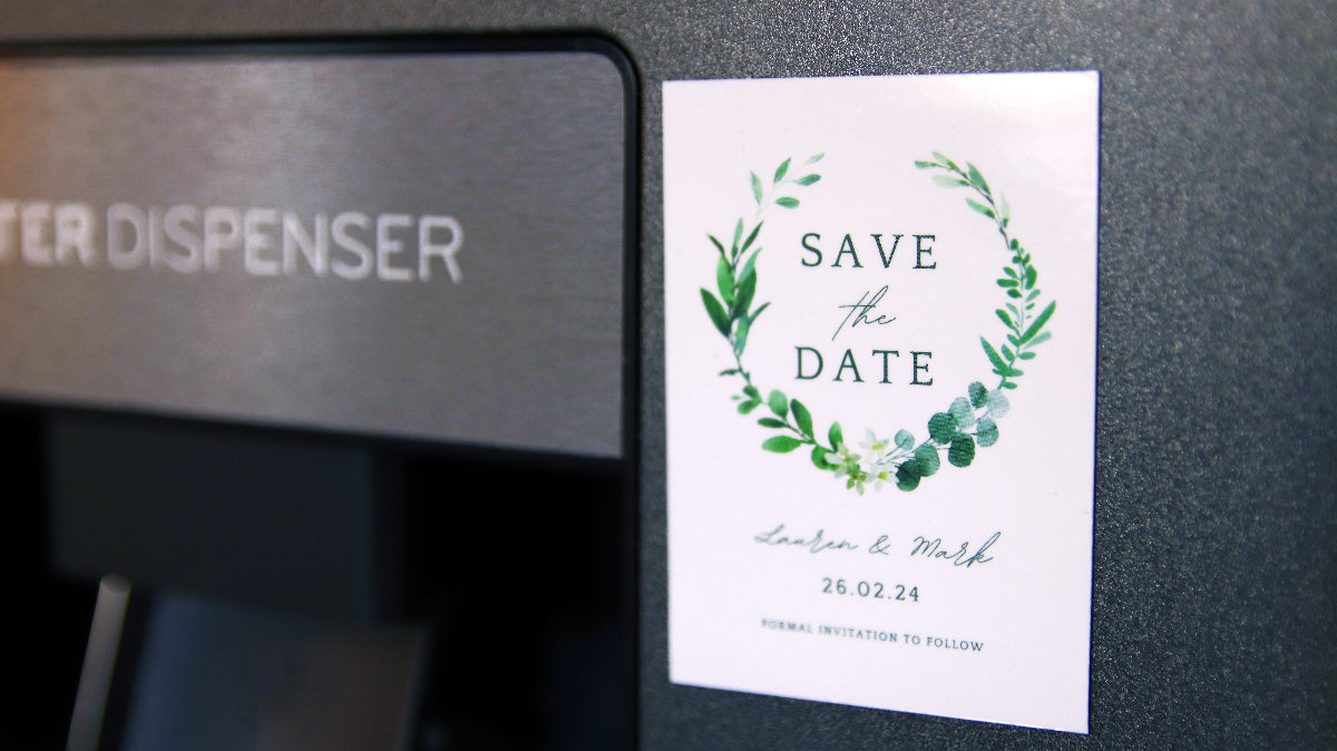 Rectangle magnet with save the date design green