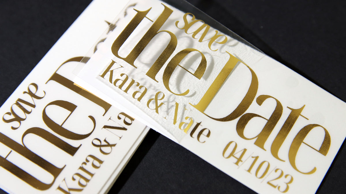 Rectangle eco-friendly gold foil stickers with save the date design