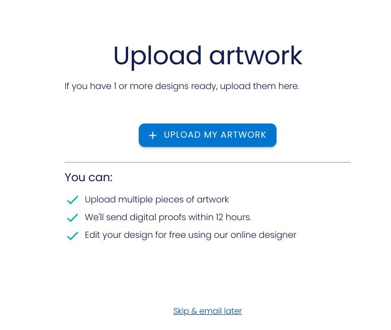 Screenshot of the upload artwork page