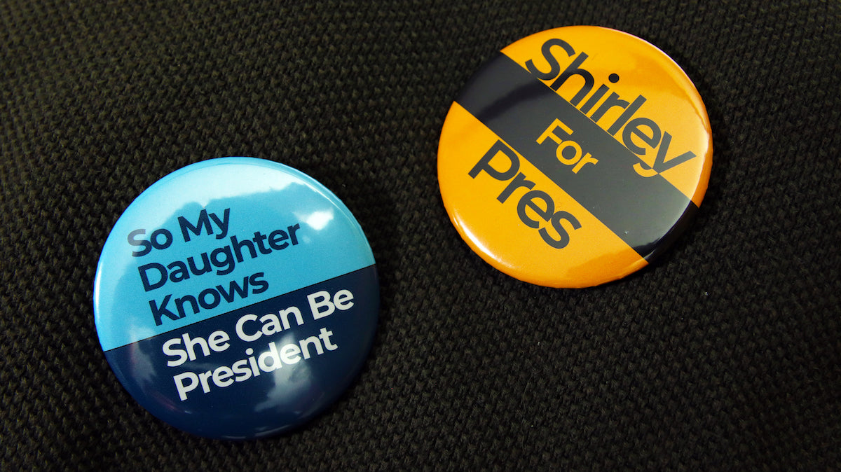 Election campaign button badges on white 58mm (2.25") buttons