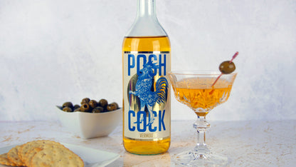 Rectangle mirror gold bottle label with posh cock design