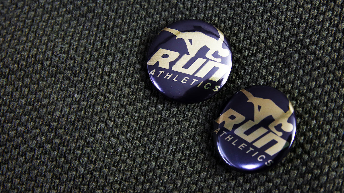 Run athletics logo button badge samples 25mm small size