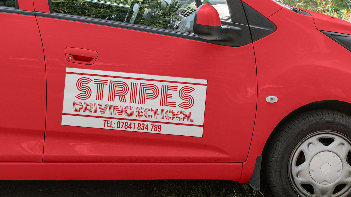 Stripes Driving School car magnet sign