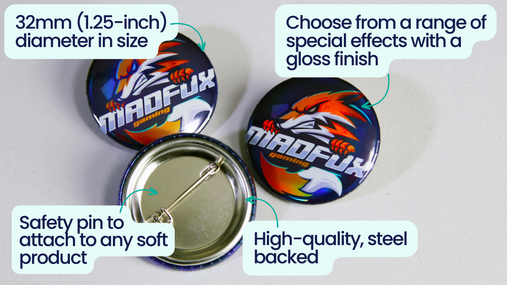What are 32mm (1.25-inch) buttons and badges
