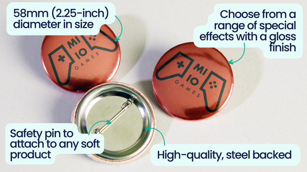 What are 58mm (2.25-inch) buttons and badges