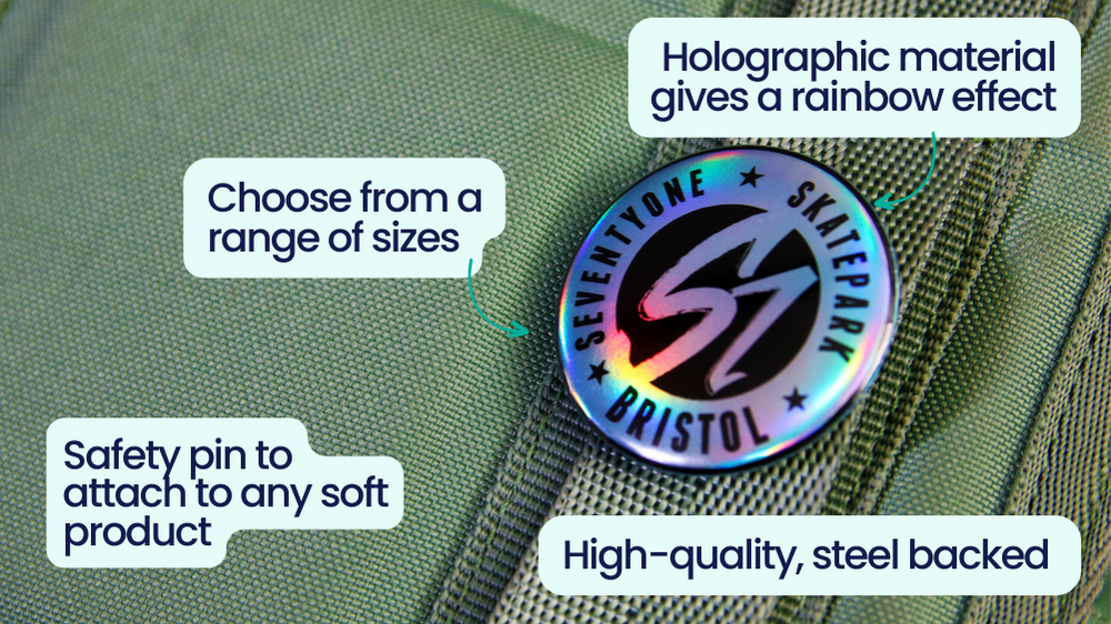 What are holographic buttons and badges