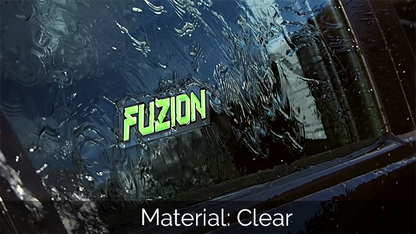 Fusion waterproof sticker printed on clear vinyl stuck to car window getting very wet
