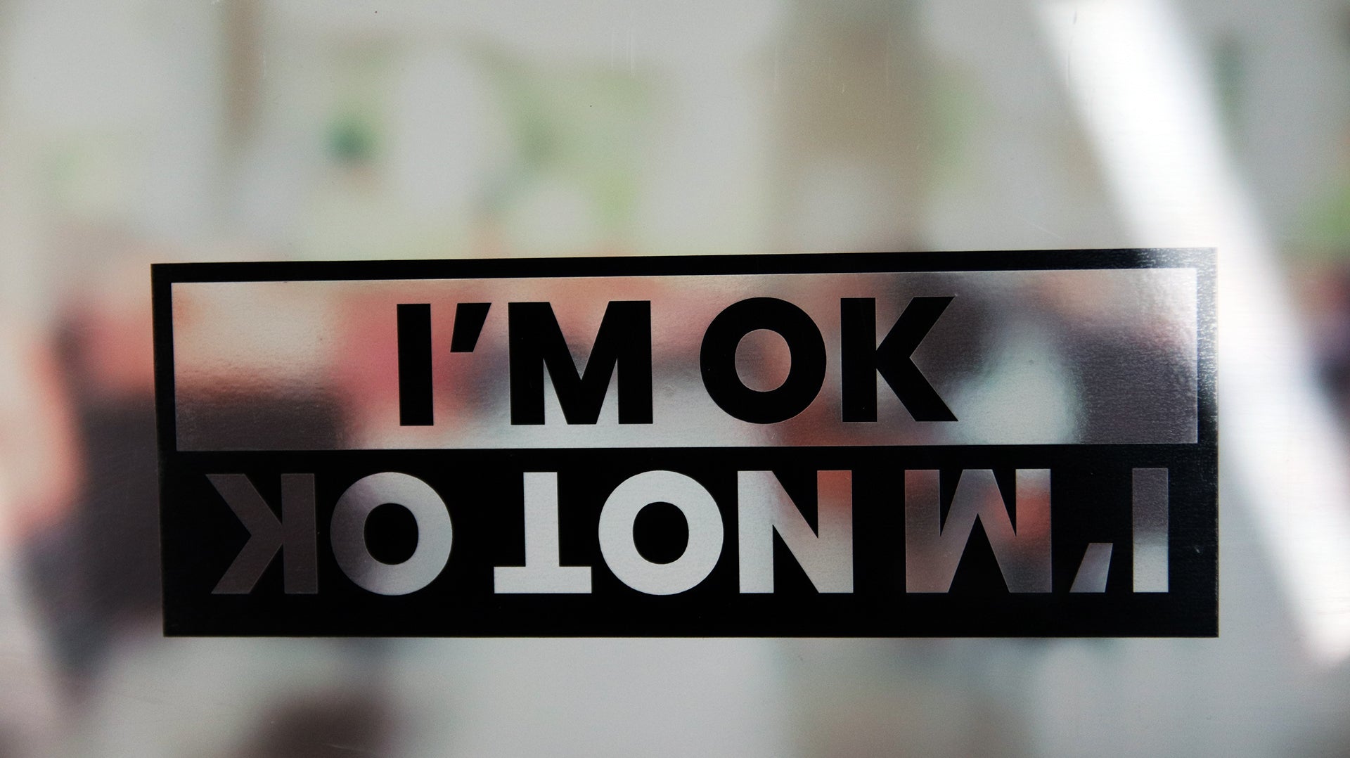 Rectangle front adhesive window sticker with I'm ok design