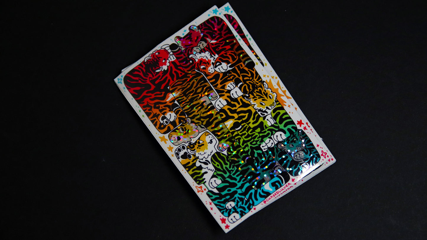 Rectangle glitter stickers with tiger design in rainbow colours