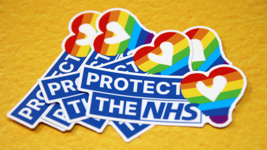 A pile of Protect the NHS die cut sticker samples