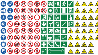 Assorted health and safety label designs