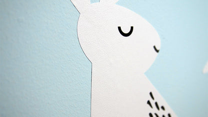 Close up of a white rabbit child's nursery wall sample