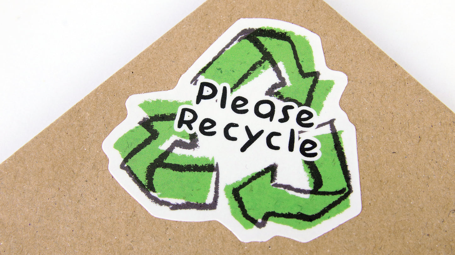Die cut eco-friendly samples with recycling design applied to a cardboard envelope