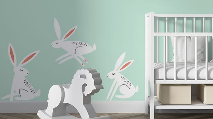 Die cut wall stickers with bunny design applied to a nursery