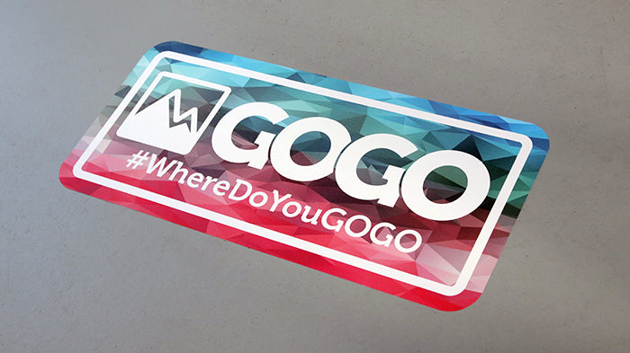 Rounded corner floor sticker with gogo design applied