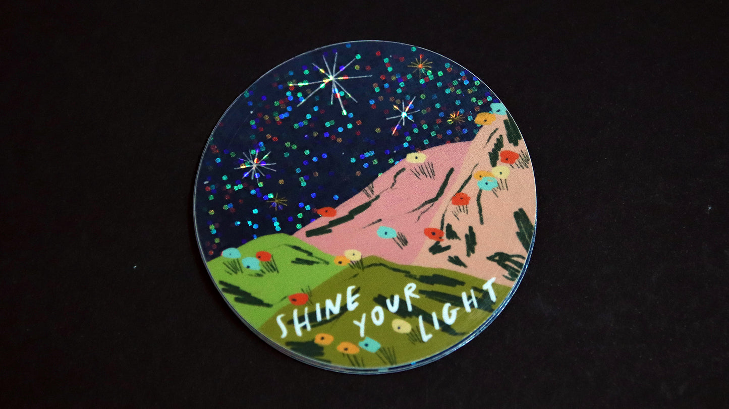 Shine your light circle sticker with glitter night sky